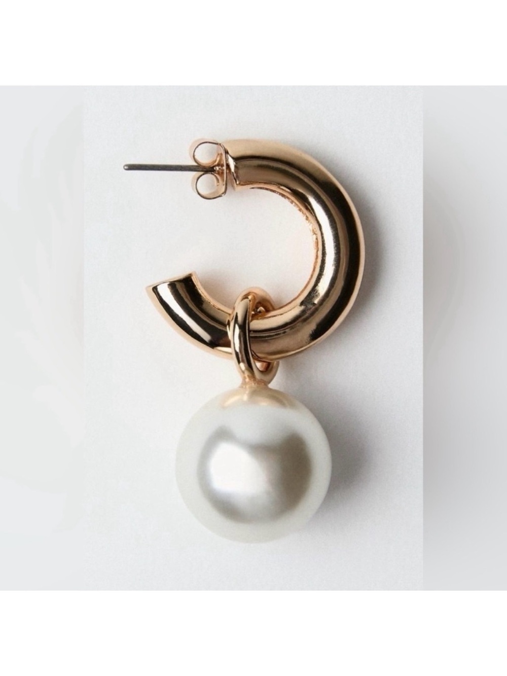 NWT! Zara PEARL HOOP EARRINGS Stud Back Closure NIB Clean Minimalist Feminine